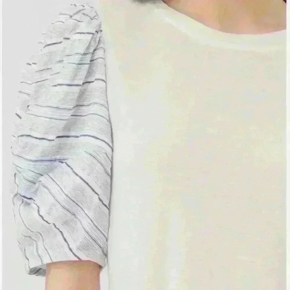 NWOT Rebecca Taylor soft white cotton T shirt with puffy sleeves in blue… - Picture 5 of 11